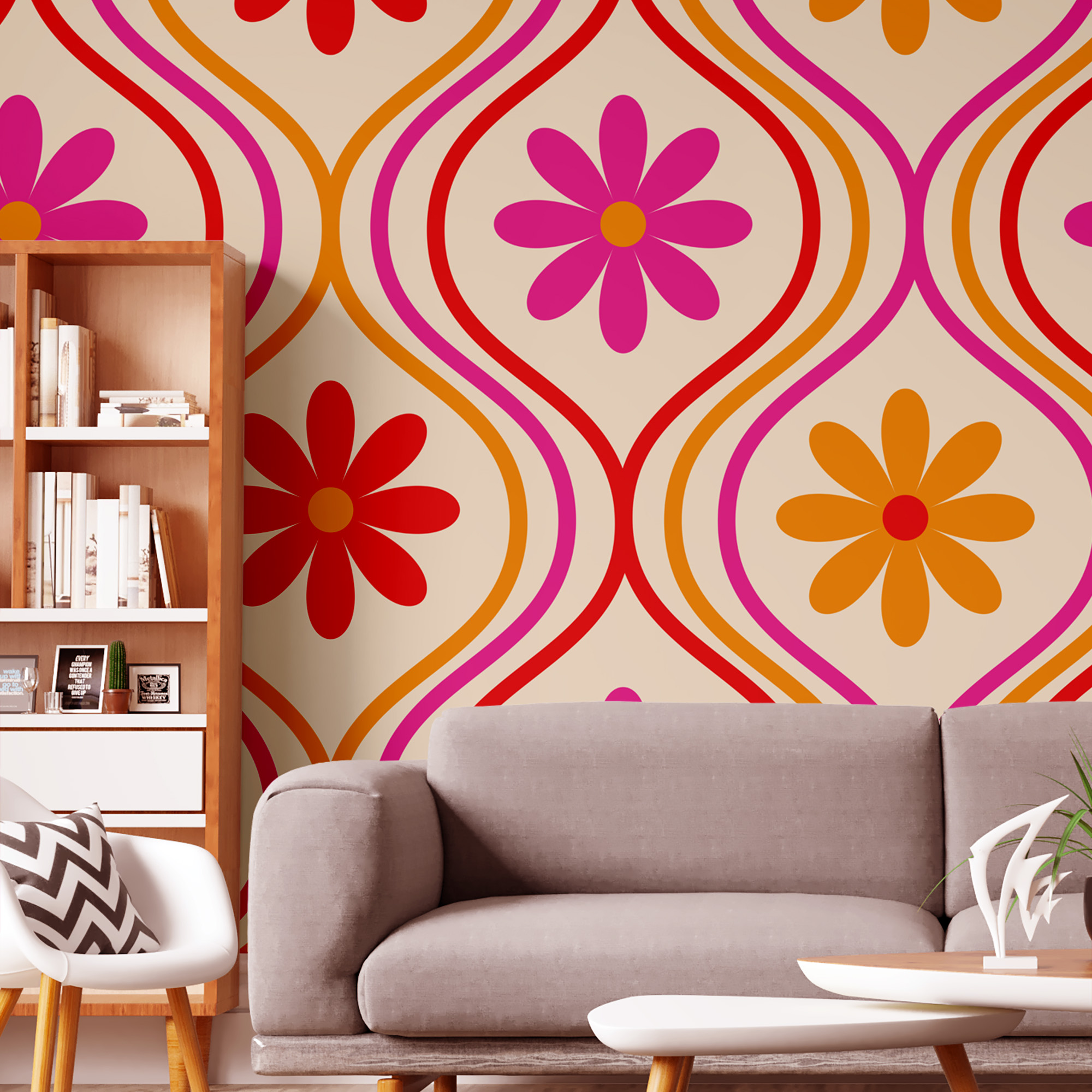 Oval Desenli Fonda Çiçekler Duvar Kağıdı Oval Desenli Fonda Çiçekler Duvar Kağıdı