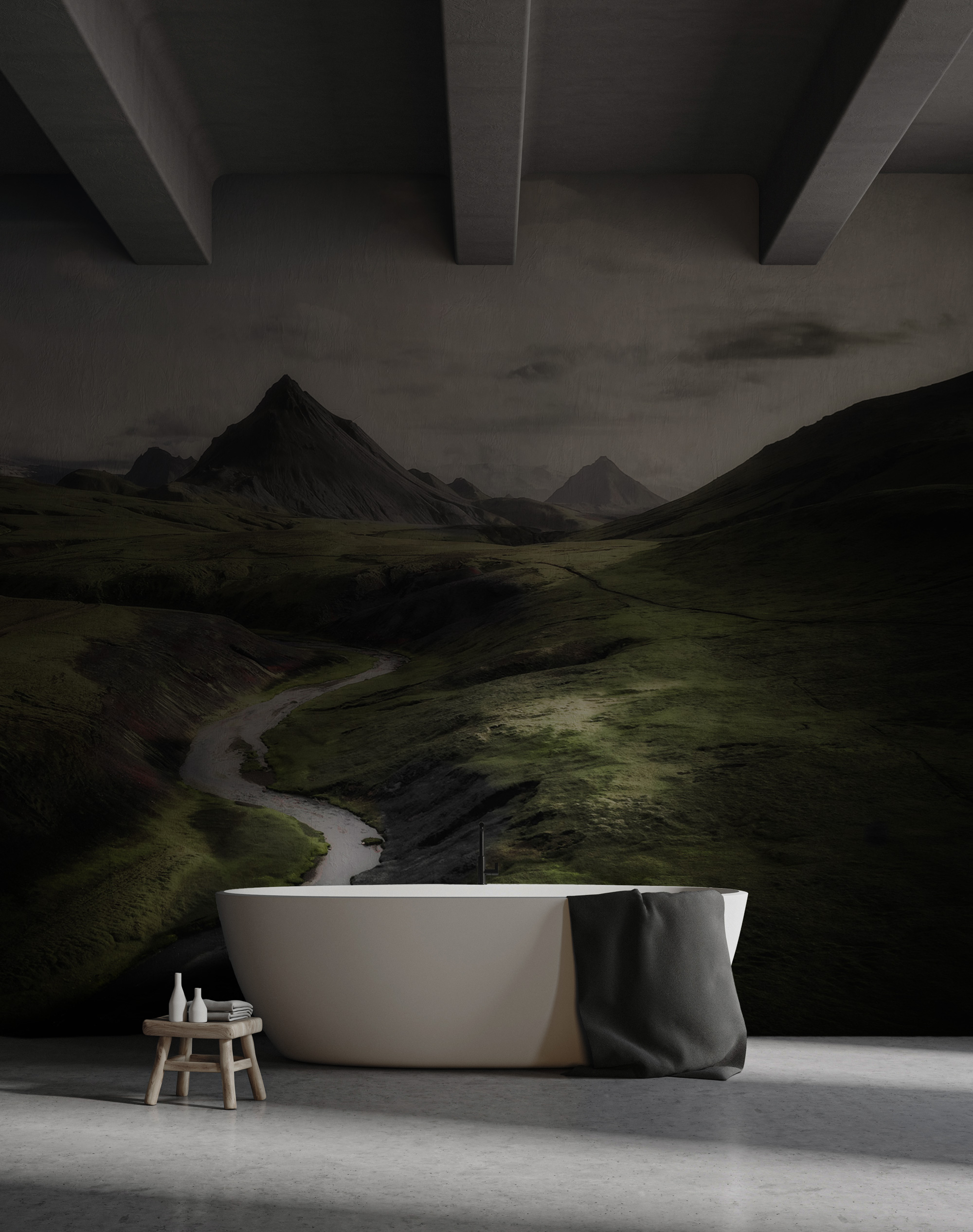 Yeşil Vadide Nehir ve Dağ Manzarası Duvar Kağıdı Yeşil Vadide Nehir ve Dağ Manzarası Duvar Kağıdı