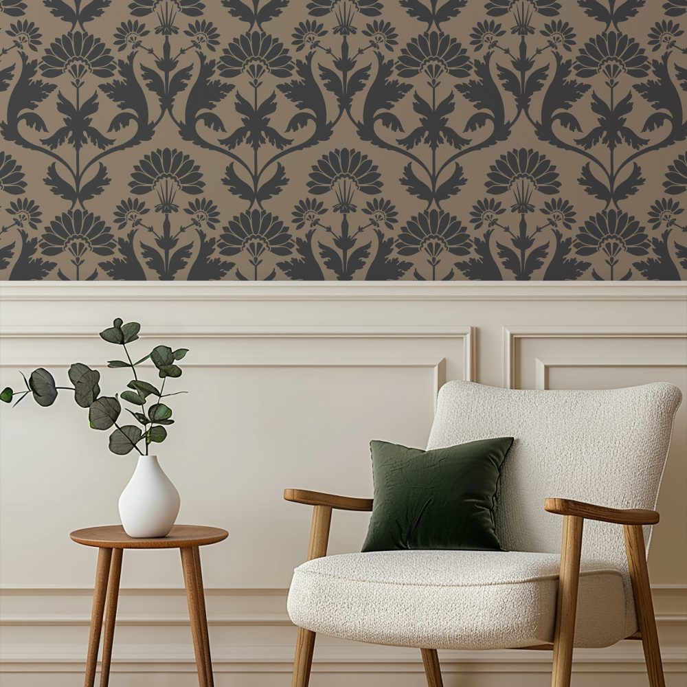 Damask Koyu Motifler Duvar Kağıdı