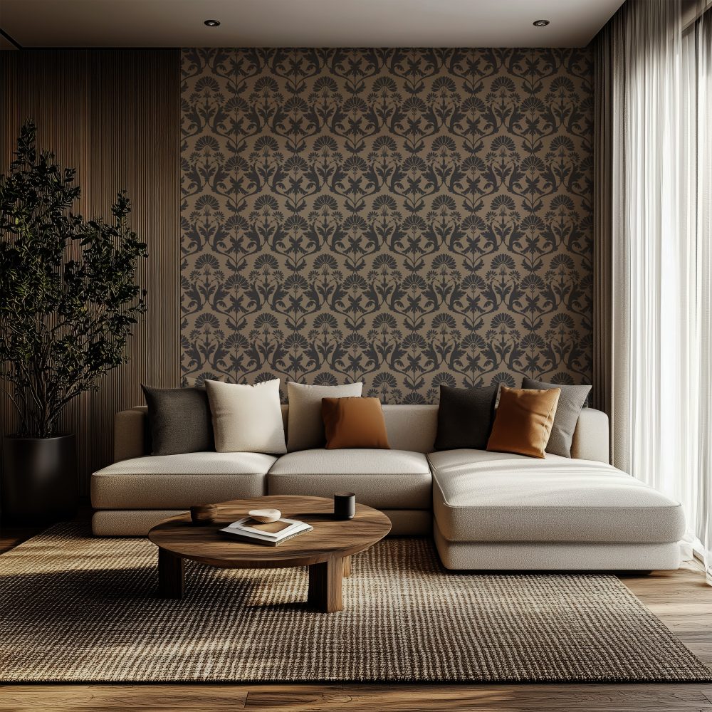 Damask Koyu Motifler Duvar Kağıdı