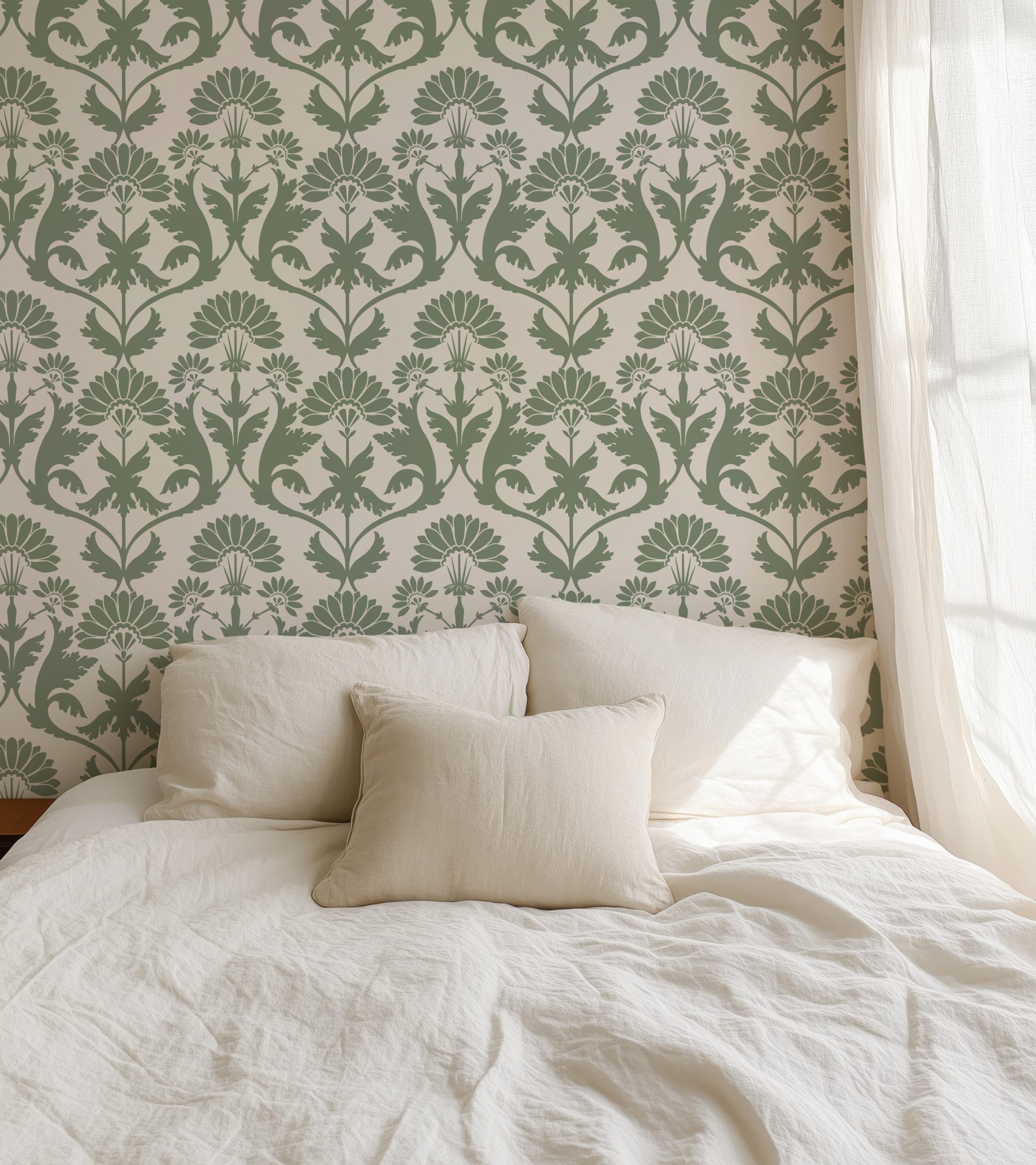 Damask Yeşil Motifler Duvar Kağıdı Damask Yeşil Motifler Duvar Kağıdı