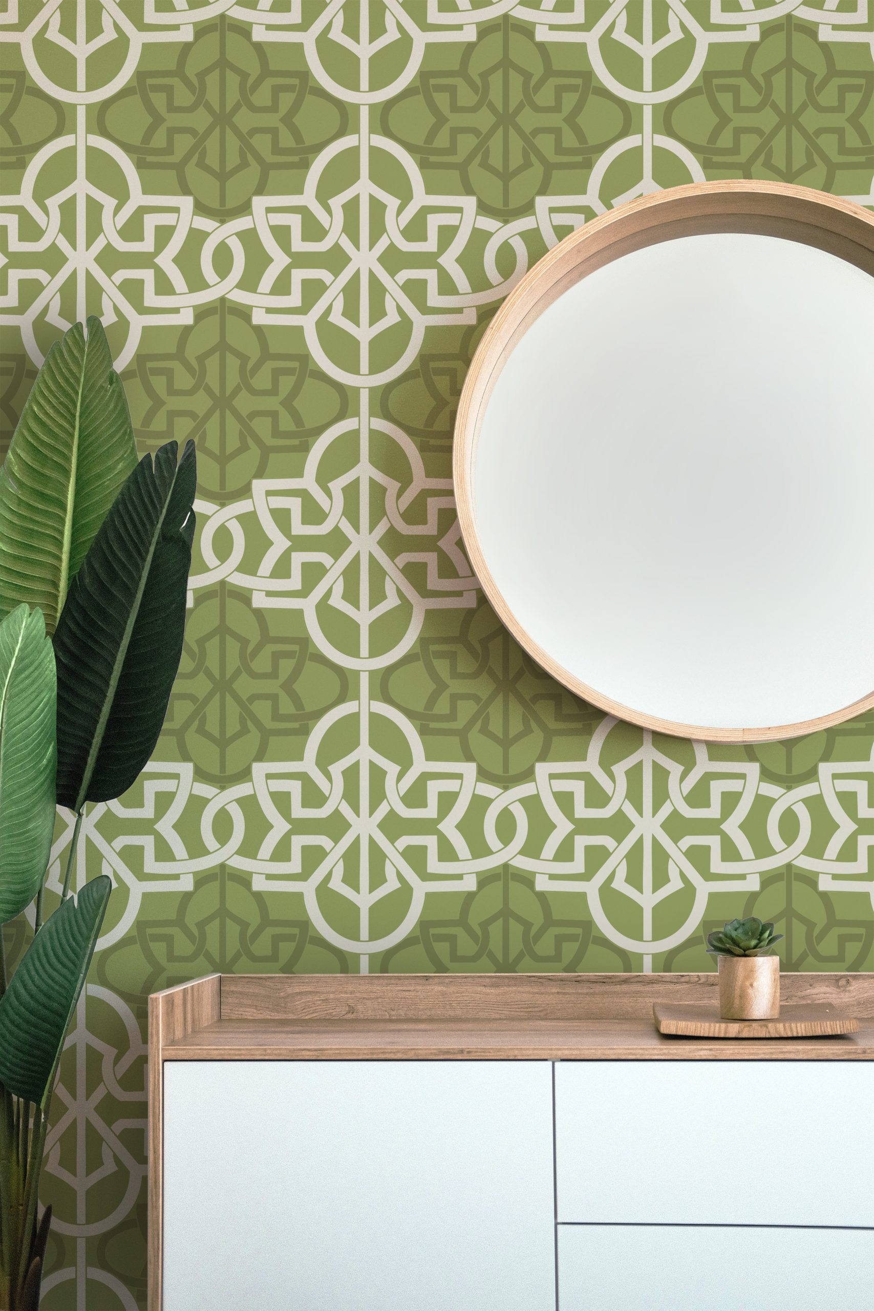 ORNAMENT CHAIN green 3 Modern Selçuklu Yeşil Motif Duvar Kağıdı