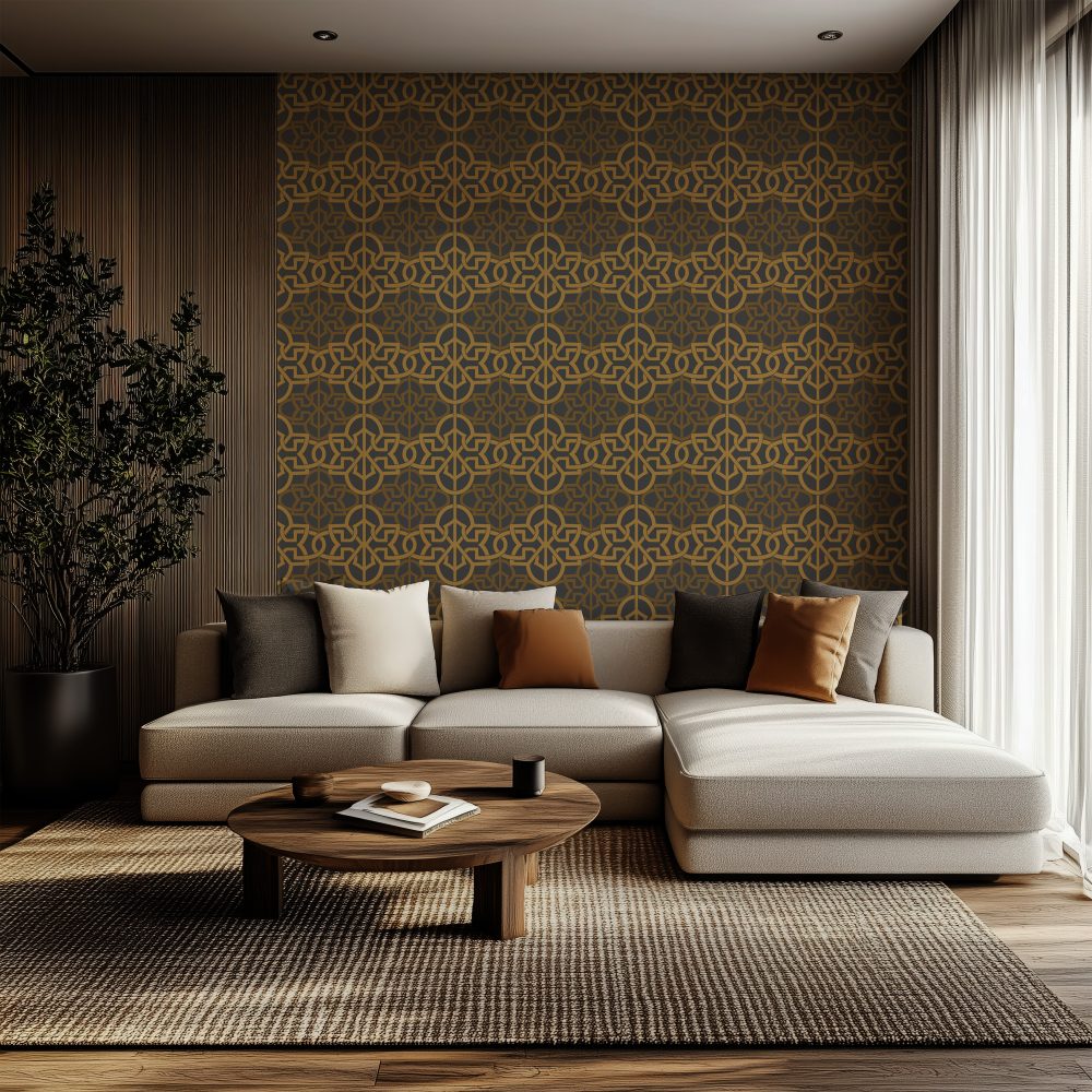 Modern Selçuklu Sarı Motif Duvar Kağıdı