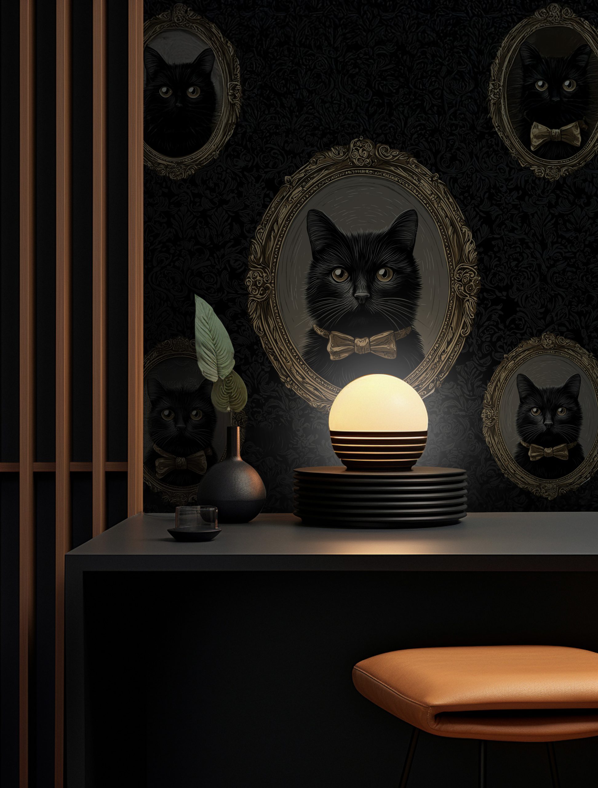 YZ1005-2 Çerçeveli Kedi Ailesi Duvar Kağıdı