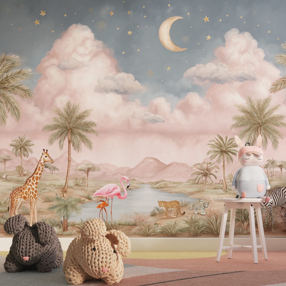 Pembe Safari Hayvanları Duvar Kağıdı