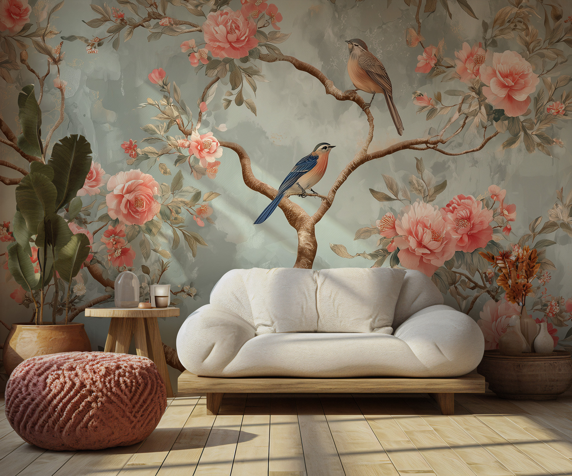 Pembe Bahar Bahçesi Kuşlar Duvar Kağıdı Pembe Bahar Bahçesi Kuşlar Duvar Kağıdı