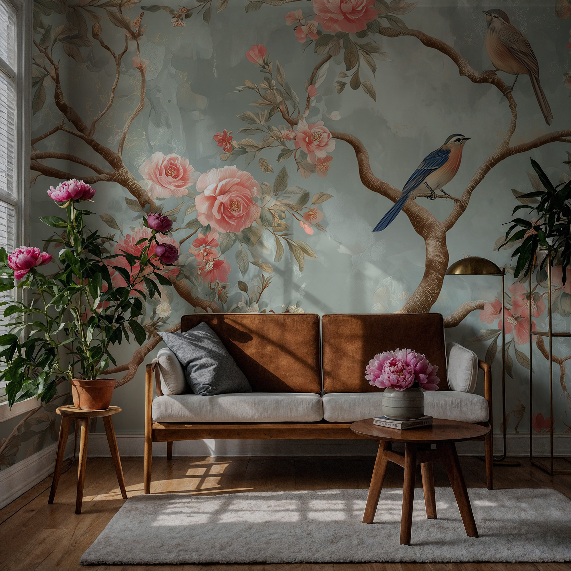 Pembe Bahar Bahçesi Kuşlar Duvar Kağıdı Pembe Bahar Bahçesi Kuşlar Duvar Kağıdı