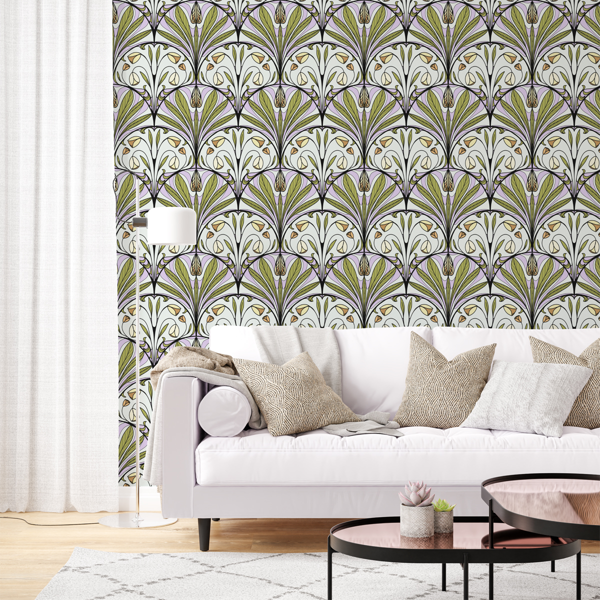 Yeşil Retro Çiçek Desenli Duvar Kağıdı Yeşil Retro Çiçek Desenli Duvar Kağıdı