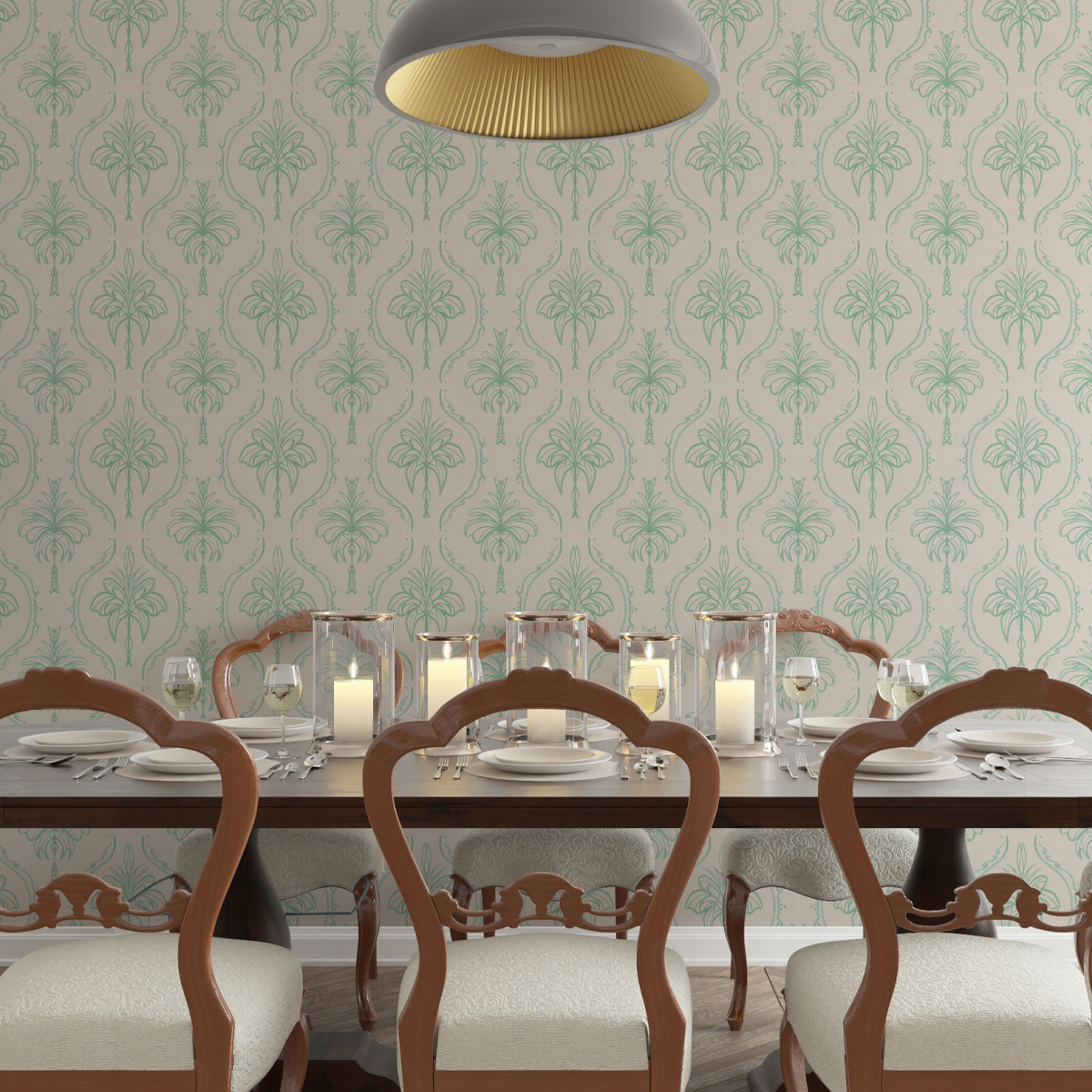 Yeşil Vintage Damask Desen Duvar Kağıdı Yeşil Vintage Damask Desen Duvar Kağıdı