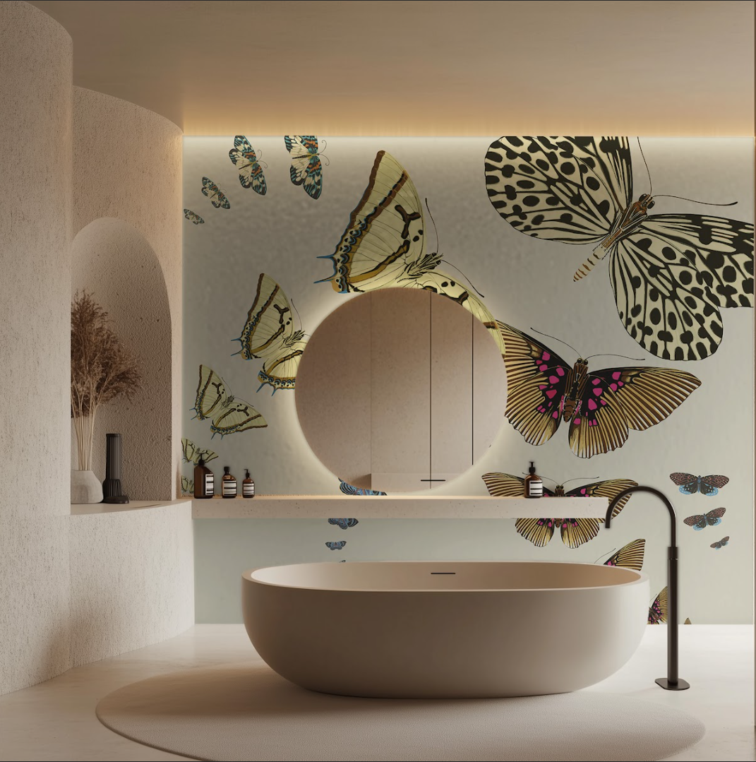 Kelebeğin Bahçesi Orkide Bahçesi Bej Duvar Kağıdı Kelebeğin Bahçesi Orkide Bahçesi Bej Duvar Kağıdı