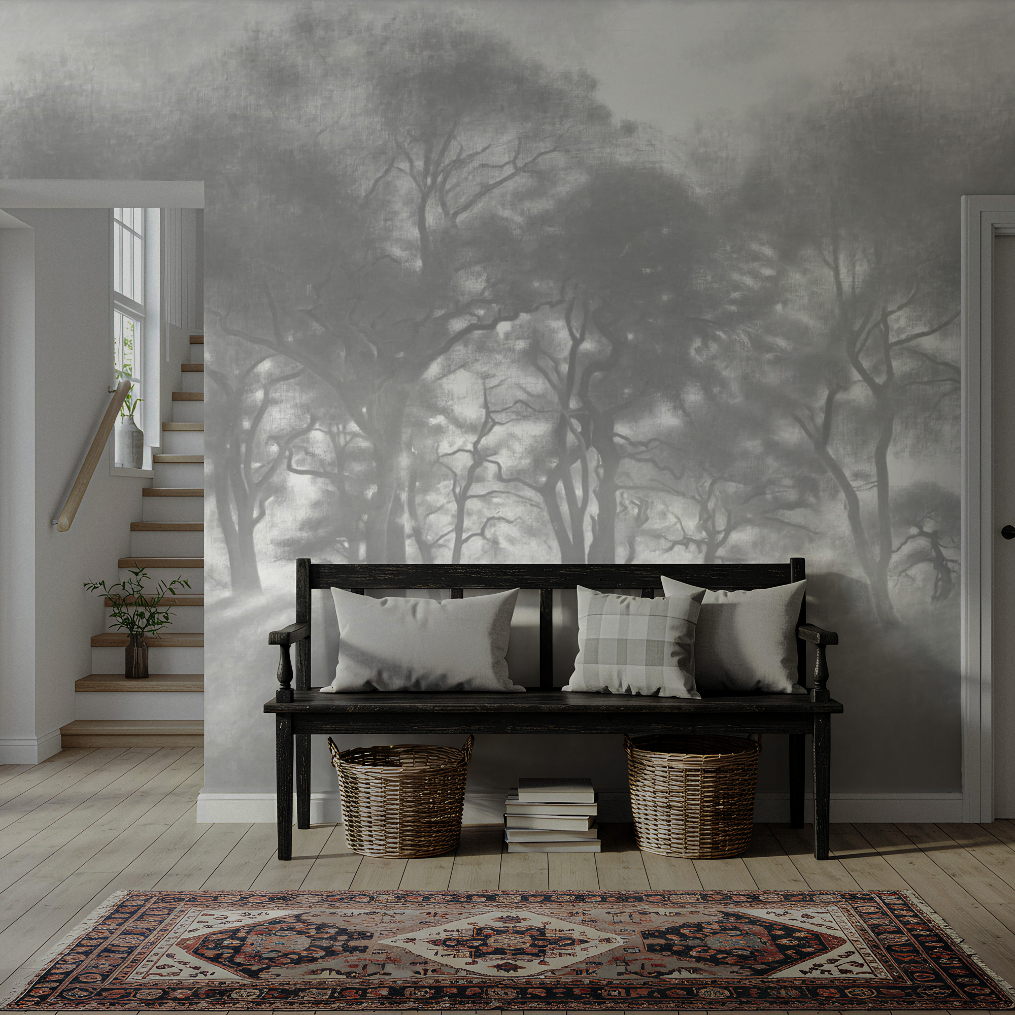 Karakalem Sisli Ağaçlar Duvar Kağıdı Karakalem Sisli Ağaçlar Duvar Kağıdı