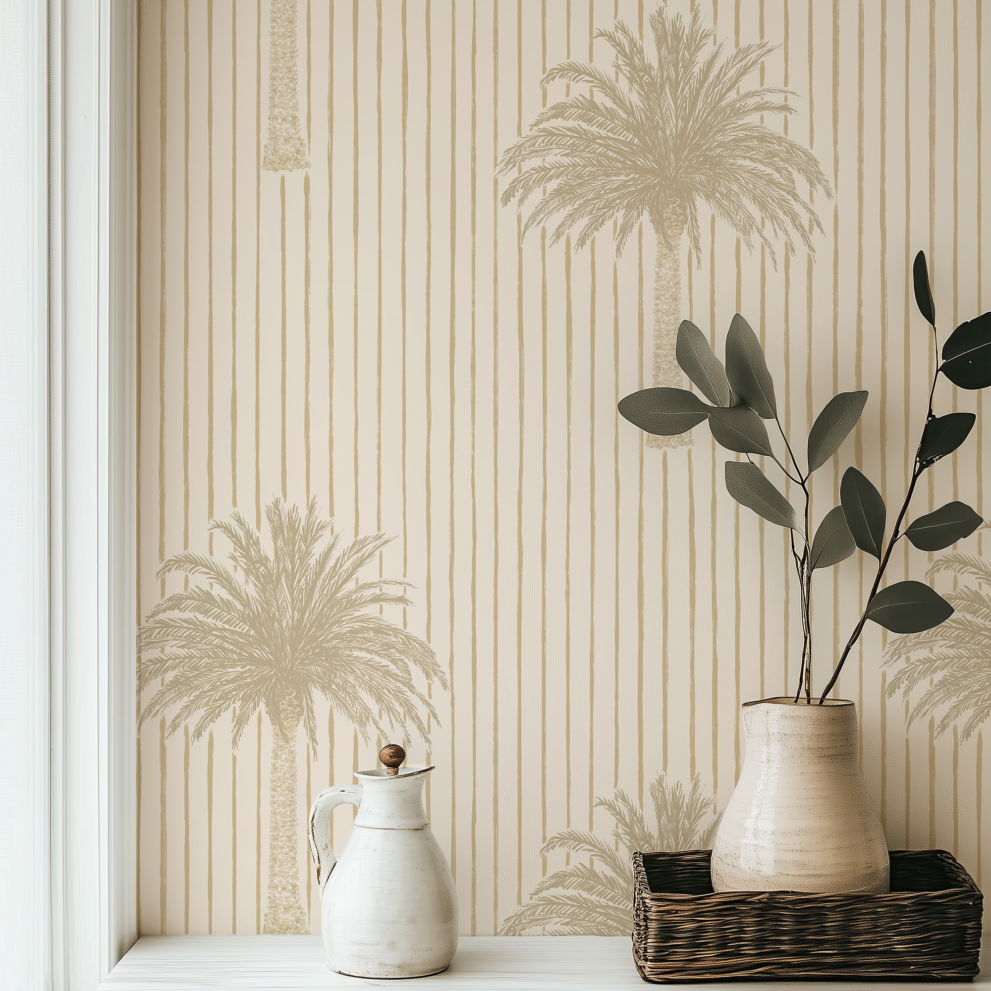 Doğal Sarı Çizgili Palmiyeler Duvar Kağıdı Doğal Sarı Çizgili Palmiyeler Duvar Kağıdı