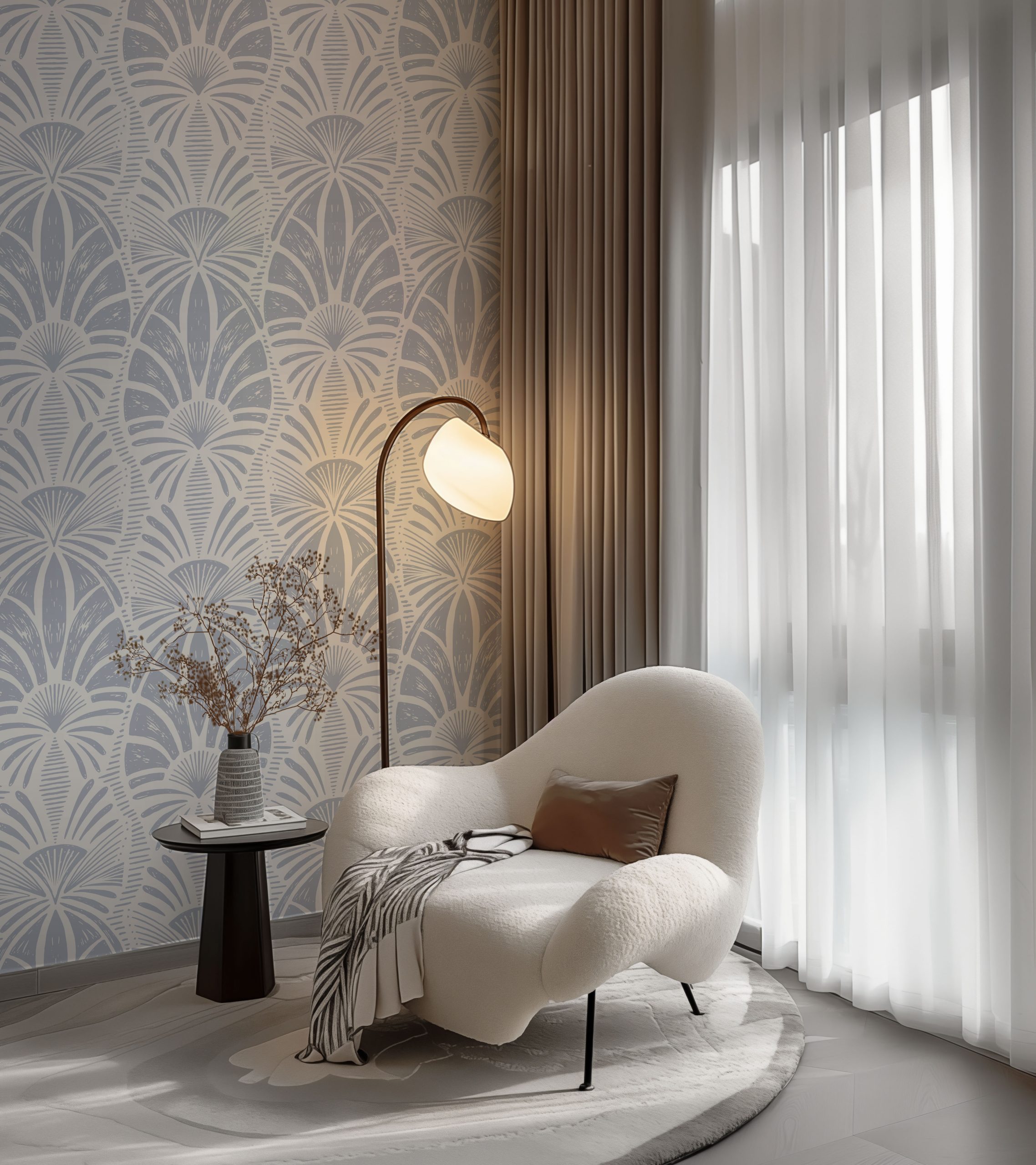 Mavi Palmiye Desenli Duvar Kağıdı Mavi Palmiye Desenli Duvar Kağıdı