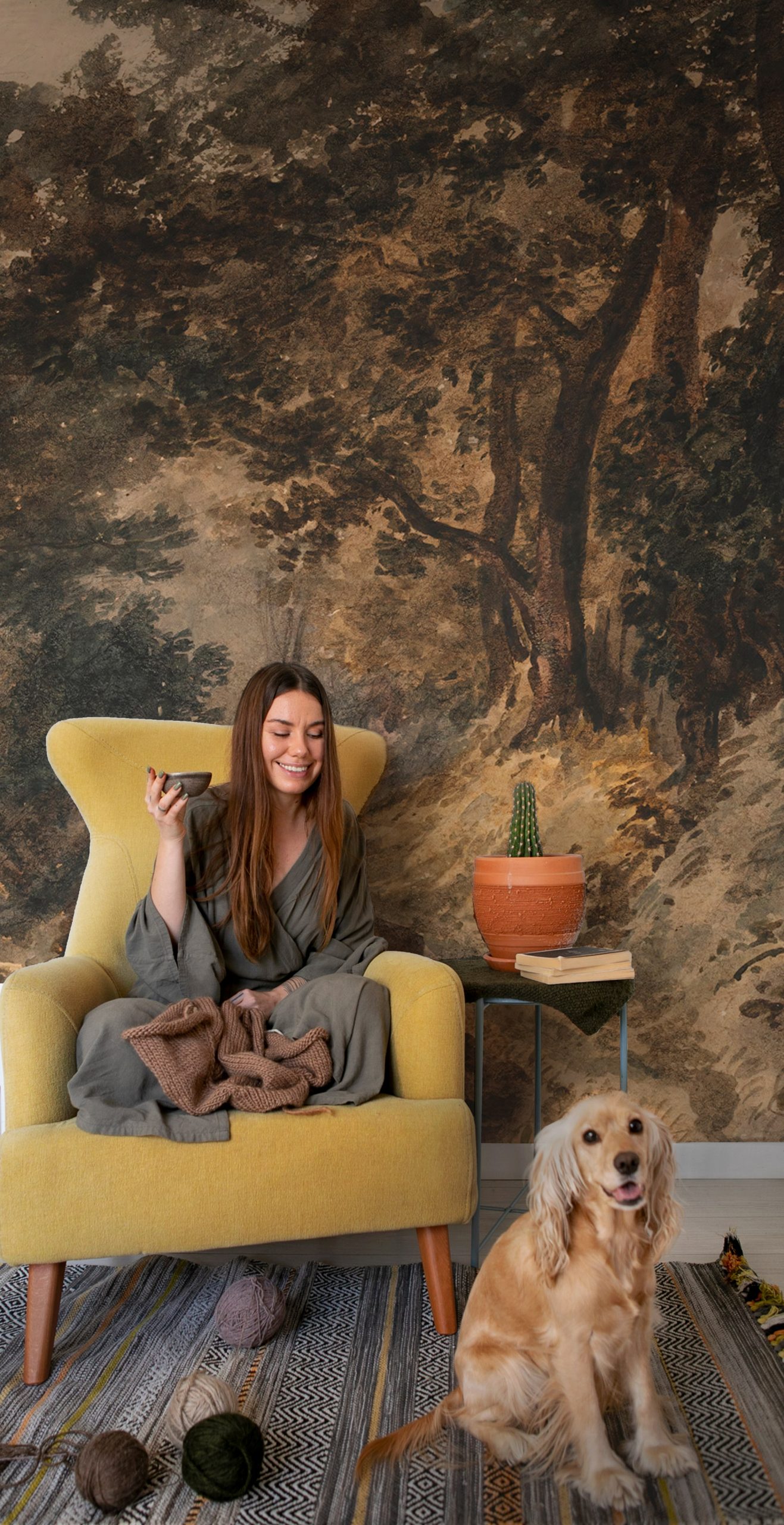 Eski Tablo Görünümlü Orman Manzarası Duvar Kağıdı Eski Tablo Görünümlü Orman Manzarası Duvar Kağıdı