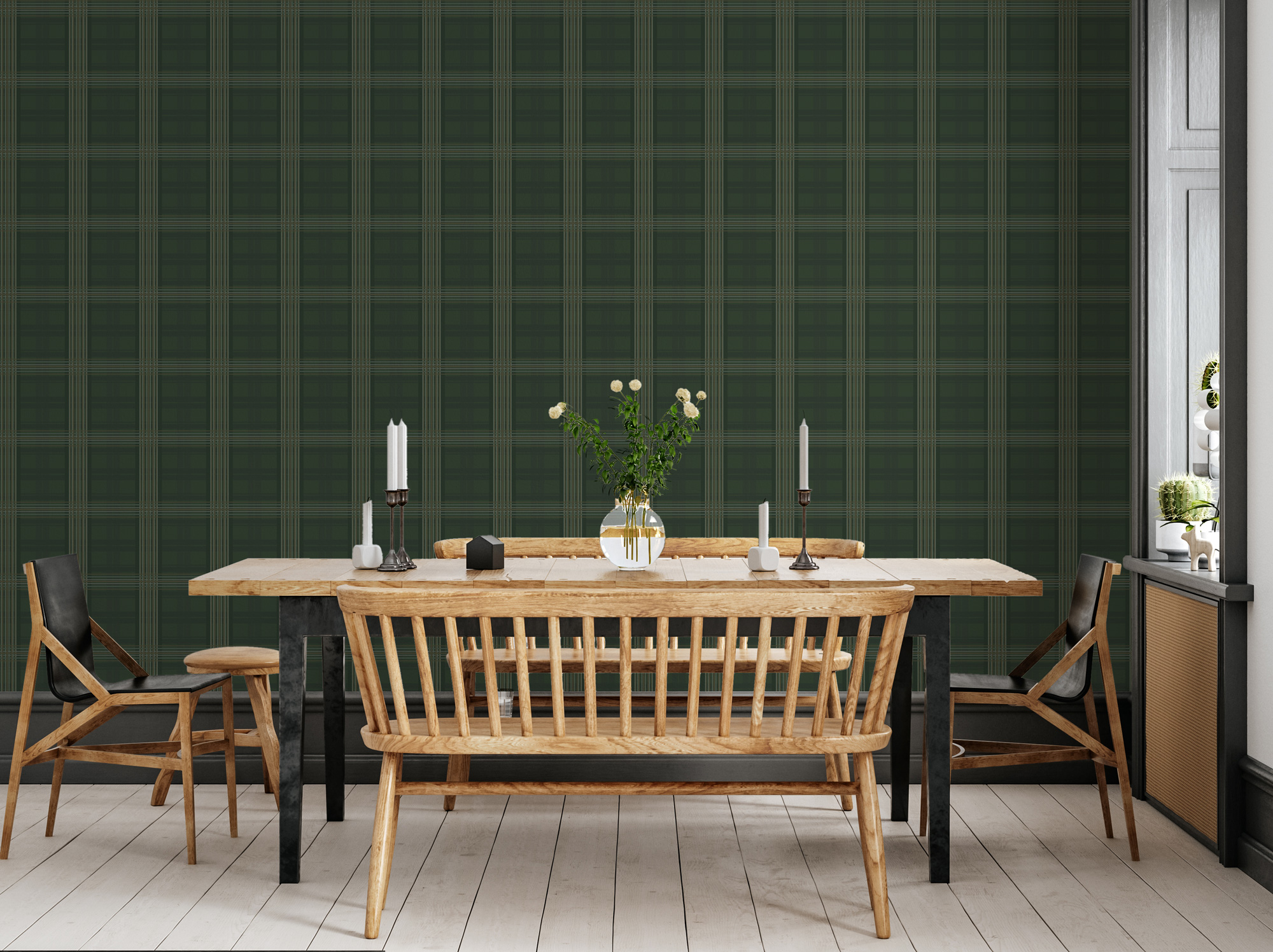 Yeşil Ekose Desenli Modern Duvar Kağıdı Yeşil Ekose Desenli Modern Duvar Kağıdı