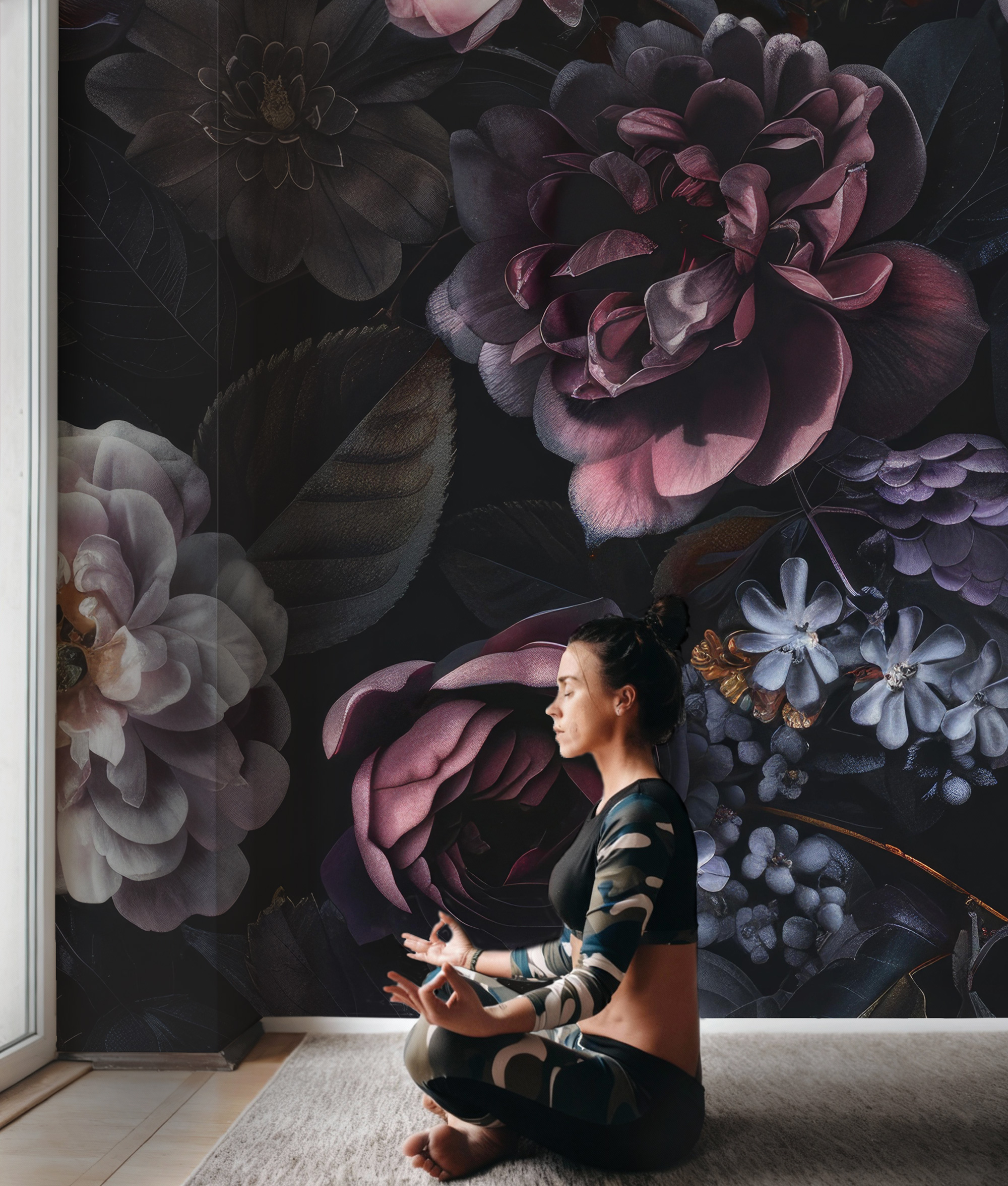 Koyu Zemin Büyük Çiçek Desenli Duvar Kağıdı Koyu Zemin Büyük Çiçek Desenli Duvar Kağıdı