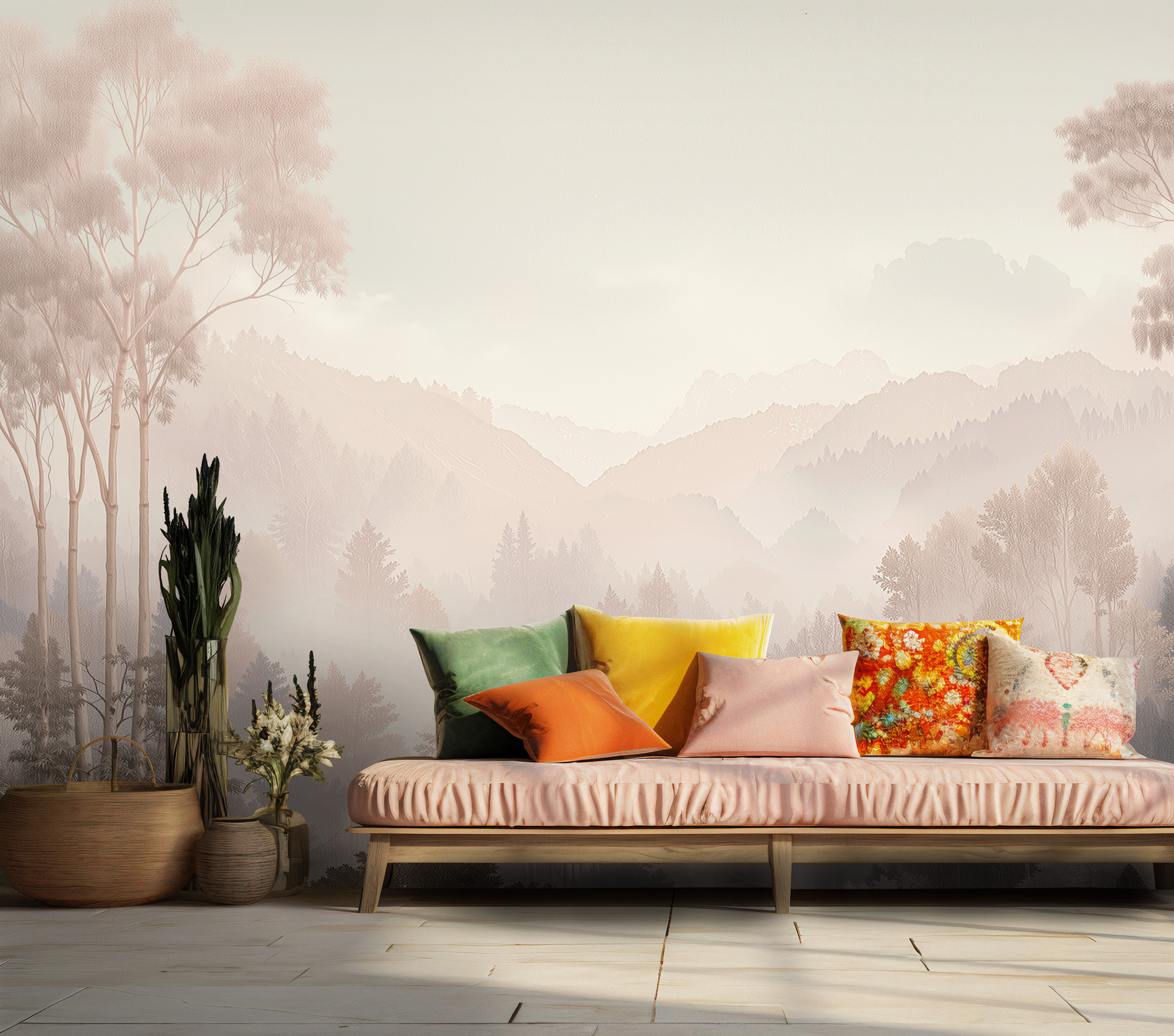 Soft Tonlarda Sisli Orman Duvar Kağıdı Soft Tonlarda Sisli Orman Duvar Kağıdı