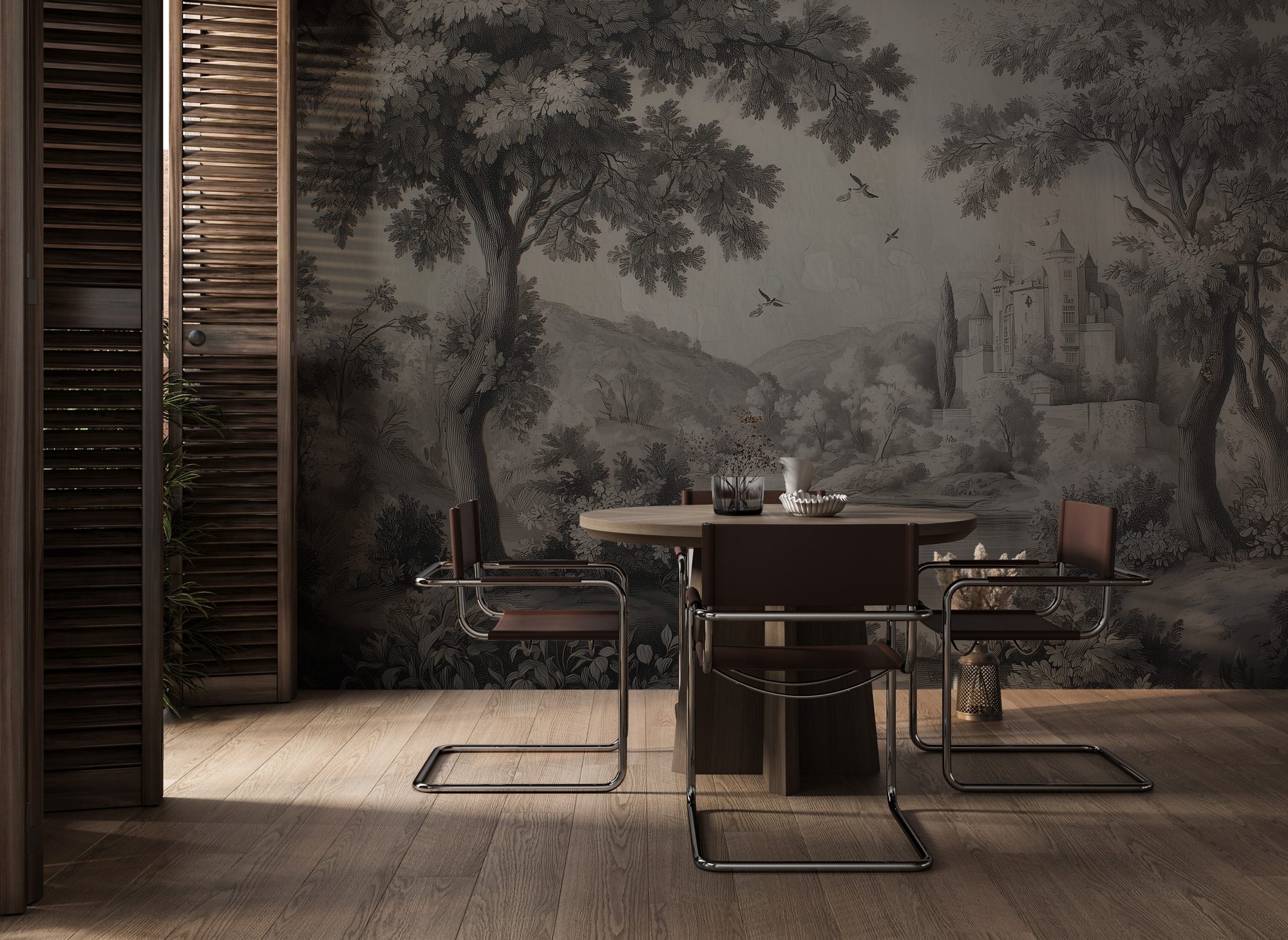 YZ1071-Y-4 Eski Dönem Şato Orman Manzarası Duvar Kağıdı