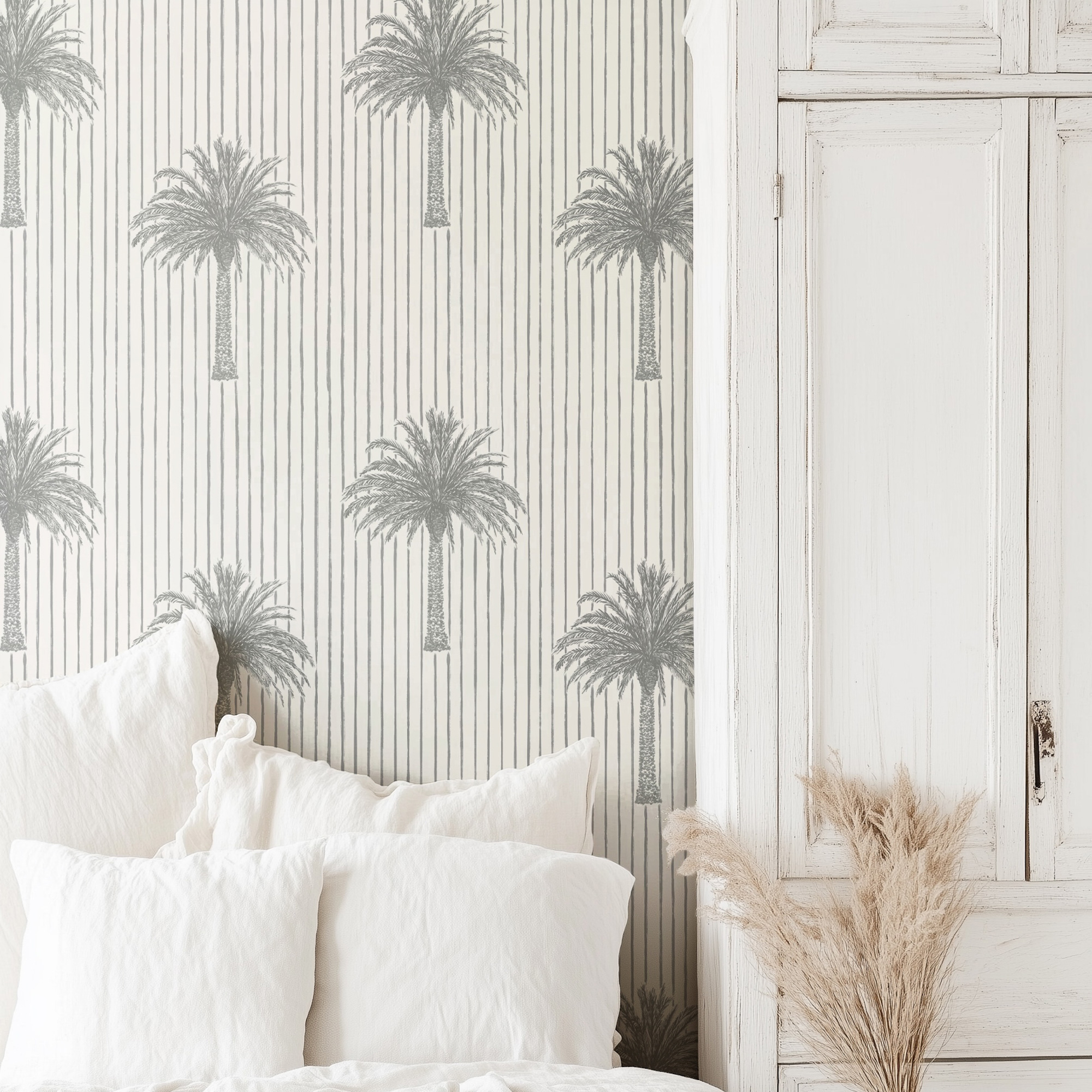 Doğal Gri Çizgili Palmiyeler Duvar Kağıdı Doğal Gri Çizgili Palmiyeler Duvar Kağıdı