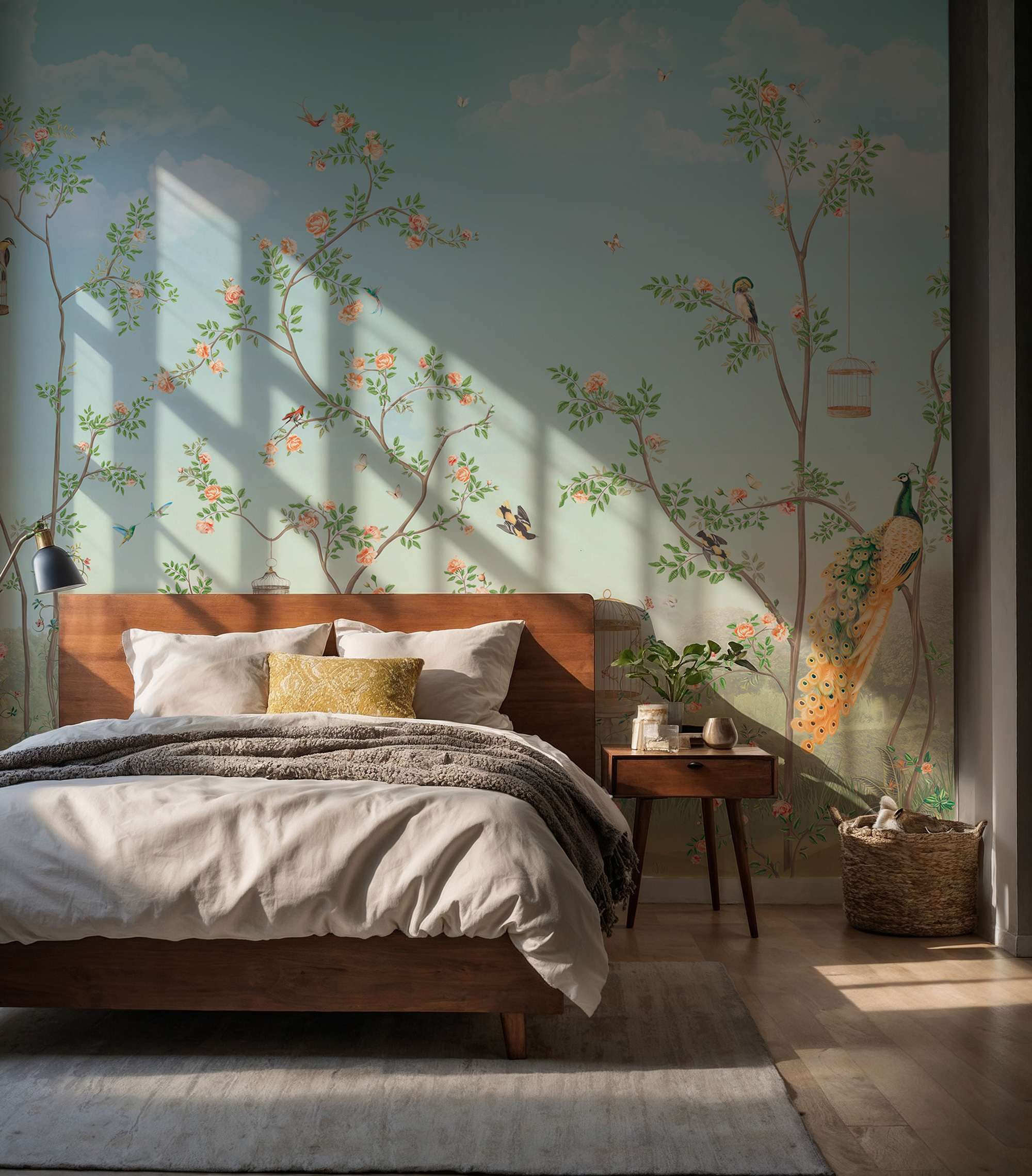 Çiçekli Ağaçlar ve Kuşlar Bahçesi Duvar Kağıdı Çiçekli Ağaçlar ve Kuşlar Bahçesi Duvar Kağıdı