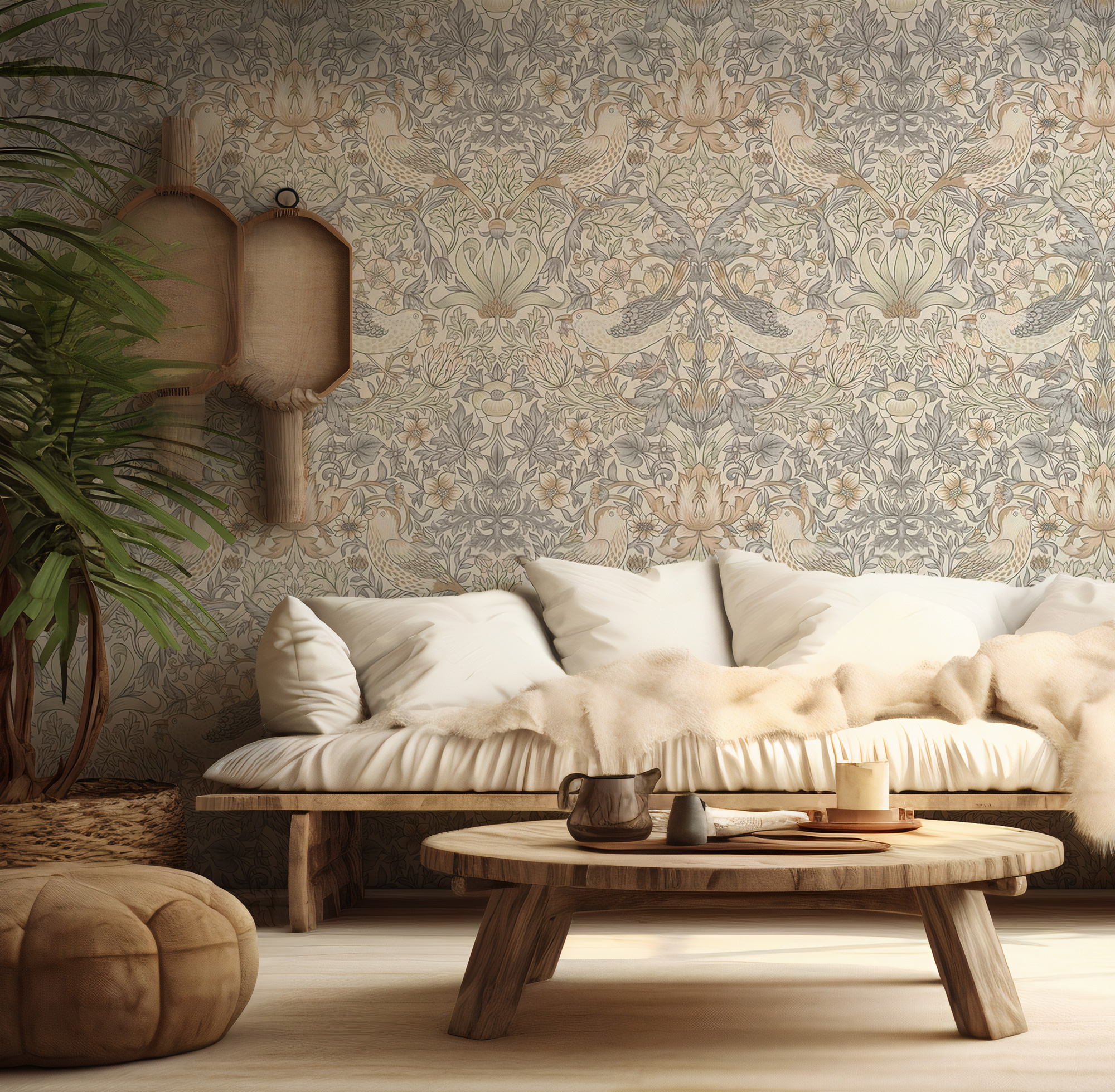 Soft Kuş ve Çiçek Desenli Vintage Duvar Kağıdı Soft Kuş ve Çiçek Desenli Vintage Duvar Kağıdı