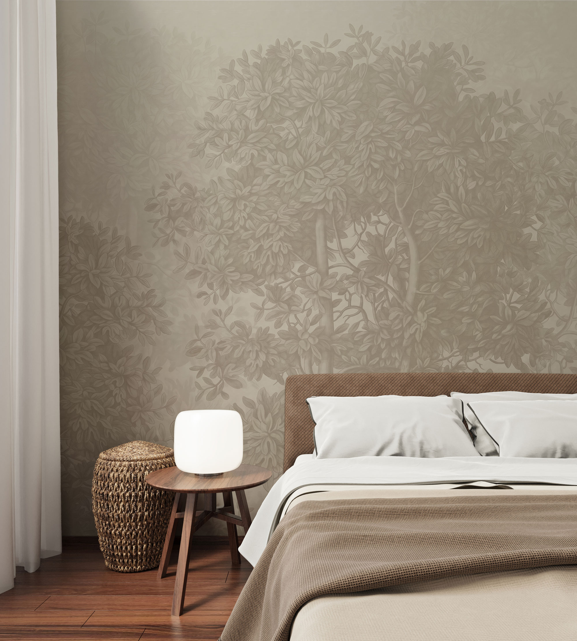 IN1217-S-4 Minimal Soft Ağaç Yaprak Duvar Kağıdı